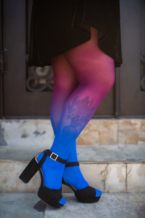 Ombre Opaque Tights - Sapphire/Burgundy - Large/Extra Large